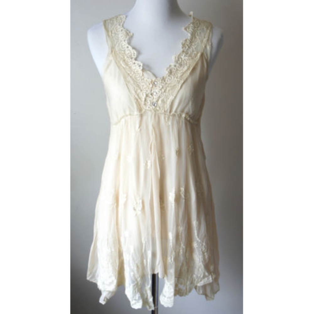 PRETTY ANGEL caramel cream lacy mini-dress top